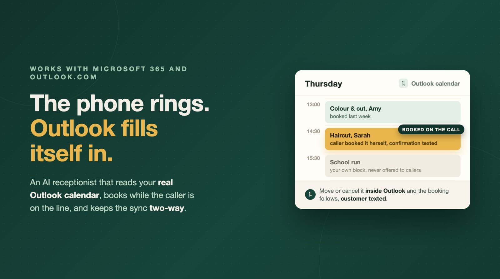 AI Receptionist for Outlook: Phone Bookings Straight into Your Microsoft 365 Calendar (2026)